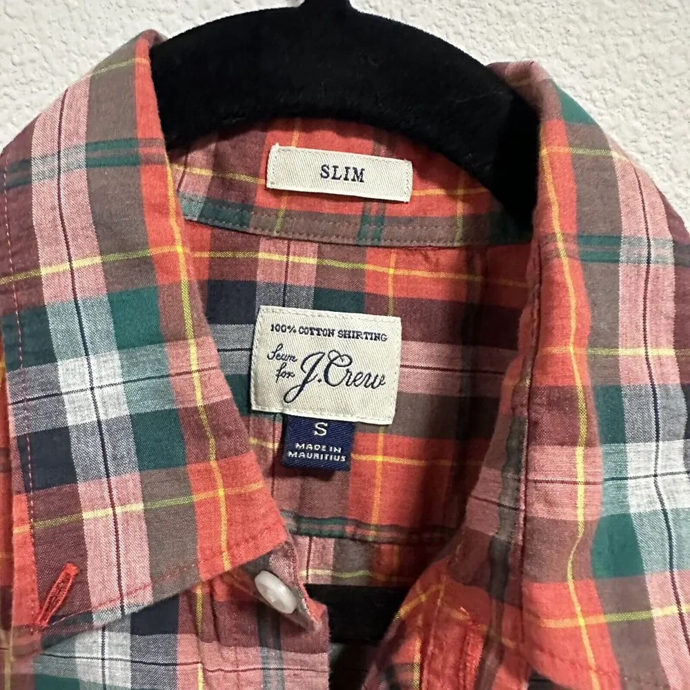 J. Crew Men's Button Down Plaid Shirt Slim 100% Cotton Long Sleeve Small